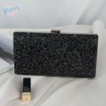 Women Sparkling Sequin Embellished Buckle Design Square Clutch Evening Bag - Image 3