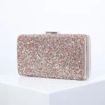 Women Sparkling Sequin Embellished Buckle Design Square Clutch Evening Bag - Image 7